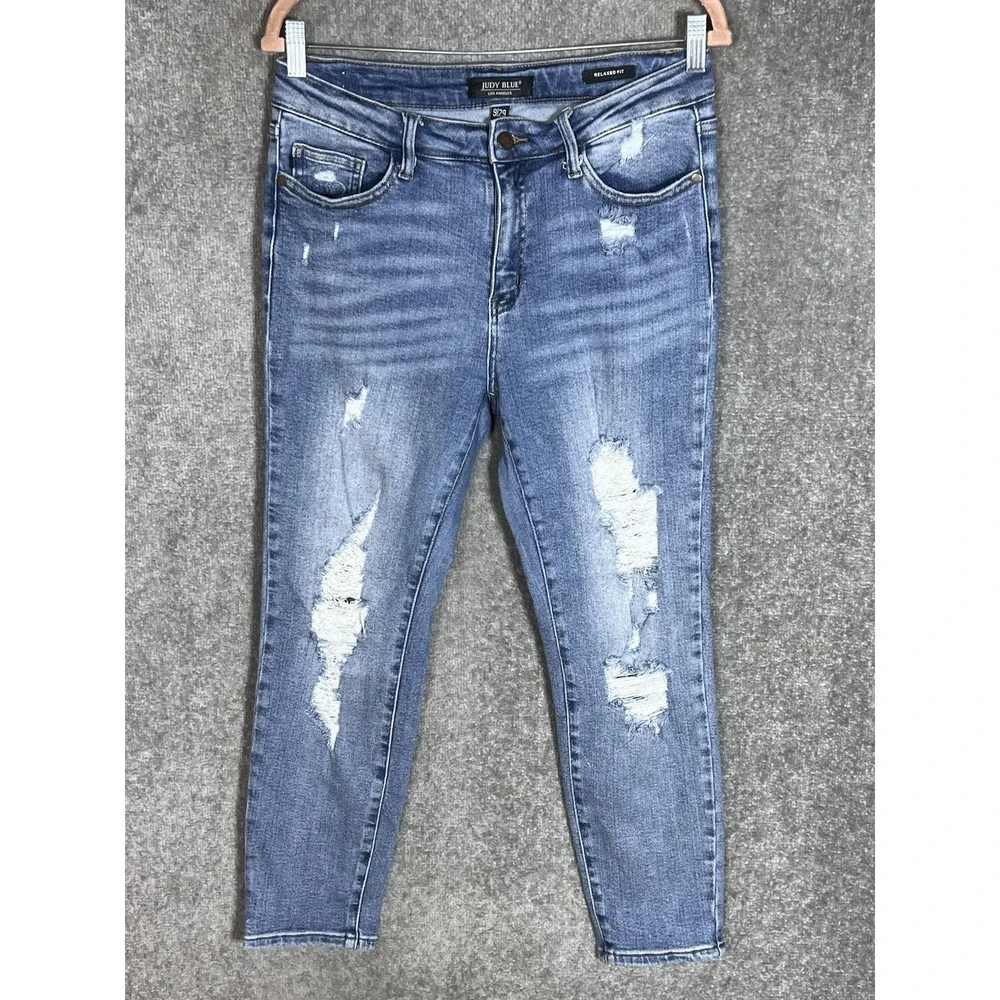 Judy Blue Relaxed Fit Jeans Juniors Size 9/29 Blue Distressed Mid Rise Stretch
